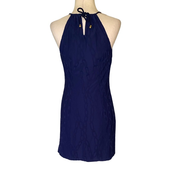 J. McLaughlin Maria Navy Blue Chain Print Cutout Halter Slip Dress - XS - Picture 6 of 12